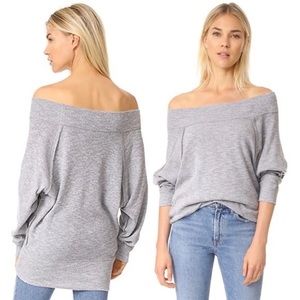 Free People We The Free Stone Grey Palisades Off Shoulder Thermal Sweater Top